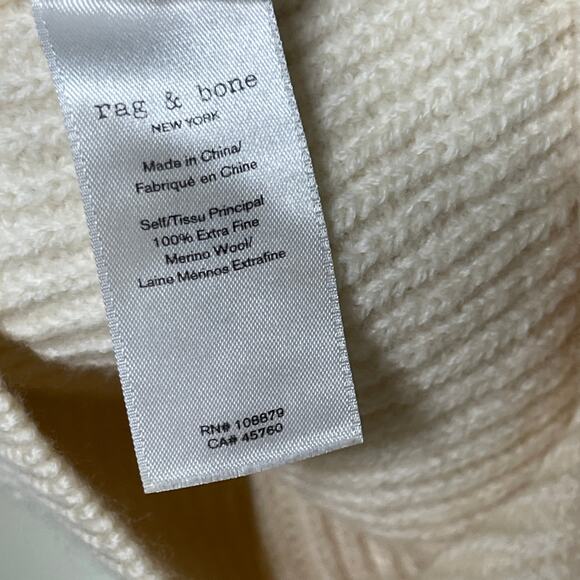 Rag & Bone JEAN Tori Ivory Cutout Crewneck Sweater Merino Wool Pullover Sz M - Picture 5 of 6